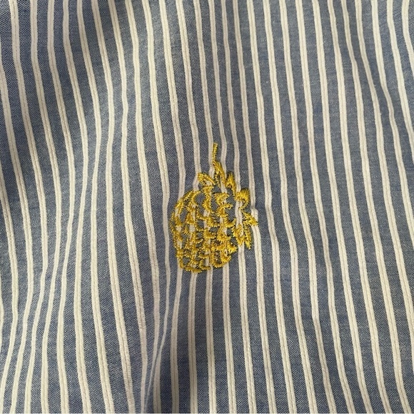 J.Crew Sz 2 Embroidered Pineapple Striped Knot Tank Blue white preppy top - Picture 3 of 6